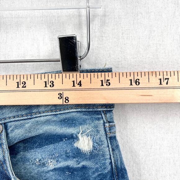 ZARA Distressed Loose Fit Low Rise Jeans Womens 27 Medium Blue Wash Straight Leg - Picture 12 of 15